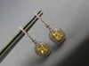 1.38CT WHITE & FANCY YELLOW DIAMOND 18K WHITE GOLD CUSHION HALO HANGING EARRINGS