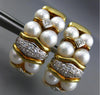 LARGE .36CT DIAMOND & SOUTH SEA PEARL 18K 2 TONE GOLD SEMI HOOP HANGING EARRINGS