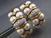 LARGE .36CT DIAMOND & SOUTH SEA PEARL 18K 2 TONE GOLD SEMI HOOP HANGING EARRINGS