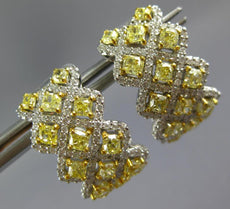 LARGE 4.43CT WHITE & CANARY DIAMOND 18KT 2 TONE GOLD MULTI ROW HANGING EARRINGS