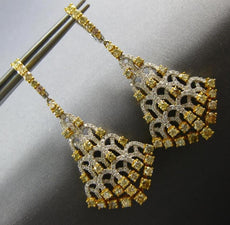 LARGE 3.66CT WHITE & CANARY DIAMOND 18KT 2 TONE GOLD TEAR DROP HANGING EARRINGS
