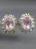 LARGE 14CT DIAMOND & AAA GREEN AMETHYST & KUNZITE 18KT WHITE GOLD OVAL EARRINGS