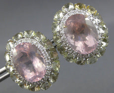 LARGE 14CT DIAMOND & AAA GREEN AMETHYST & KUNZITE 18KT WHITE GOLD OVAL EARRINGS