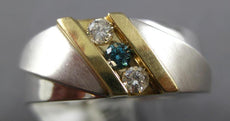 .25CT WHITE & BLUE DIAMOND 14KT 2 TONE GOLD 3D DIAGONAL MATTE & SHINY MENS RING