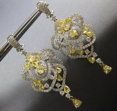 EXTRA LARGE 7.16CT WHITE & FANCY YELLOW DIAMOND 18K 2 TONE GOLD HANGING EARRINGS