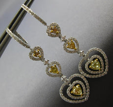 1.86CT WHITE & FANCY YELLOW DIAMOND 18K 2 TONE GOLD MULTI HEART HANGING EARRINGS