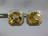 .53CT DIAMOND & AAA YELLOW TOPAZ 14KT 2 TONE GOLD CUSHION FILIGREE STUD EARRINGS