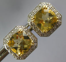 .53CT DIAMOND & AAA YELLOW TOPAZ 14KT 2 TONE GOLD CUSHION FILIGREE STUD EARRINGS