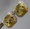 .53CT DIAMOND & AAA YELLOW TOPAZ 14KT 2 TONE GOLD CUSHION FILIGREE STUD EARRINGS