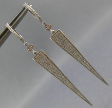 LARGE .70CT DIAMOND 14KT WHITE GOLD ELONGATED PAVE TRIANGULAR HANGING EARRINGS