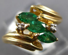 .52CT DIAMOND AAA EMERALD 14K YELLOW GOLD MARQUISE & ROUND 3 STONE DIAGONAL RING