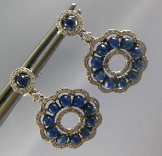 2.94CT DIAMOND & AAA CABOCHON SAPPHIRE 14KT WHITE GOLD FLOWER HANGING EARRINGS