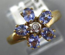 .84CT DIAMOND & AAA TANZANITE 14KT YELLOW GOLD 3D OVAL AND ROUND FLOWER FUN RING