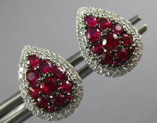 ESTATE .79CT DIAMOND & AAA RUBY 18KT WHITE GOLD CLUSTER PEAR SHAPE STUD EARRINGS