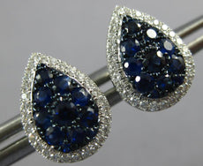 .85CT DIAMOND & AAA SAPPHIRE 18KT WHITE GOLD 3D CLUSTER PEAR SHAPE STUD EARRINGS