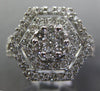 ESTATE WIDE 1.0CT DIAMOND 14KT WHITE GOLD 3D FLOWER DOUBLE HEXAGON FUN RING