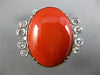 ANTIQUE EXTRA LARGE 1.0CT OLD MINE DIAMOND & AAA CORAL 14KT WHITE GOLD FUN RING