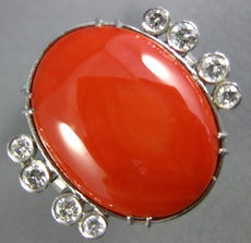 ANTIQUE EXTRA LARGE 1.0CT OLD MINE DIAMOND & AAA CORAL 14KT WHITE GOLD FUN RING