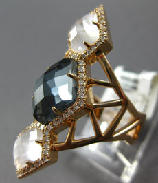 8.16CT DIAMOND & AAA BLUE TOPAZ & WHITE QUARTZ 14KT ROSE GOLD MULTI SHAPE RING