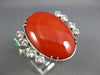 ANTIQUE EXTRA LARGE 1.0CT OLD MINE DIAMOND & AAA CORAL 14KT WHITE GOLD FUN RING