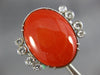 ANTIQUE EXTRA LARGE 1.0CT OLD MINE DIAMOND & AAA CORAL 14KT WHITE GOLD FUN RING