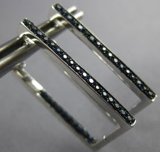 AAA SAPPHIRE 18KT WHITE GOLD INSIDE OUT RECTANGULAR HOOP HUGGIE HANGING EARRINGS