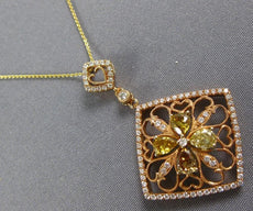 1.43CT WHITE & FANCY YELLOW DIAMOND 18KT ROSE GOLD OPEN FILIGREE SQUARE PENDANT