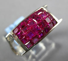 4.37CT AAA RUBY 18K WHITE GOLD PRINCESS INVISIBLE MULTI ROW RECTANGULAR FUN RING