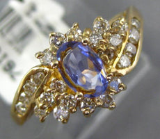 .96CT DIAMOND & AAA TANZANITE 14KT YELLOW GOLD 3D OVAL & ROUND FLOWER LOVE RING