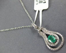 .66CT DIAMOND & AAA EMERALD 14K WHITE GOLD HORSESHOE TEAR DROP LUCKY FUN PENDANT