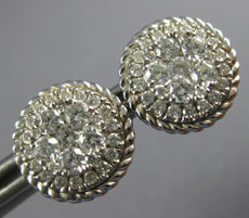 ESTATE LARGE .80CT DIAMOND 18K WHITE GOLD CLUSTER FLOWER HALO ROPE STUD EARRINGS