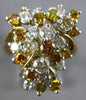 LARGE 3CT MULTI COLOR DIAMOND 14KT 2 TONE GOLD 3D CLUSTER HAMMERED LOOK FUN RING