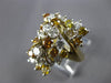 LARGE 3CT MULTI COLOR DIAMOND 14KT 2 TONE GOLD 3D CLUSTER HAMMERED LOOK FUN RING