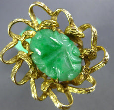 ANTIQUE LARGE AAA JADEITE 18KT YELLOW GOLD 3D HANDCRAFTED FLOWER FUN RING