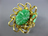 ANTIQUE LARGE AAA JADEITE 18KT YELLOW GOLD 3D HANDCRAFTED FLOWER FUN RING