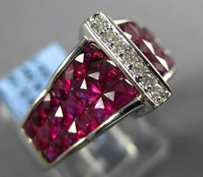 WIDE 4.70CT DIAMOND & AAA RUBY 18KT WHITE GOLD 3D PRINCESS INVISIBLE CROWN RING