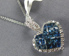 2.35CT DIAMOND & AAA SAPPHIRE 14KT WHITE GOLD INVISIBLE HEART SHAPE LOVE PENDANT