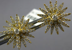 ESTATE LARGE .79CT DIAMOND 18KT YELLOW GOLD 3D FLOWER SNOWFLAKE STUD EARRINGS