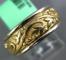 ESTATE WIDE 18K 2 TONE GOLD HAND CARVED FILIGREE SOLID ETERNITY ANNIVERSARY RING