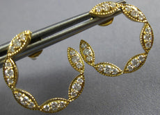 ESTATE .62CT DIAMOND 18KT YELLOW GOLD MULTI LEAF SIDEWAYS HOOP HANGING EARRINGS