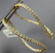 LARGE 2.15CT DIAMOND 18KT YELLOW GOLD 3D INSIDE OUT SWIRL HOOP HANGING EARRINGS