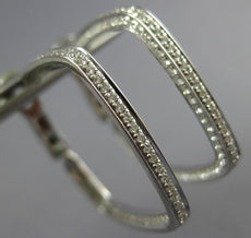 ESTATE LARGE .81CT DIAMOND 18KT WHITE GOLD SQUARE HOOP CLIP ON HANGING EARRINGS