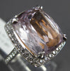 LARGE 10.64CT DIAMOND & KUNZITE 14KT WHITE GOLD CUSHION & ROUND ENGAGEMENT RING