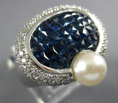 6.52CT DIAMOND & AAA SAPPHIRE & SOUTH SEA PEARL 18K WHITE GOLD 3D CROWN FUN RING