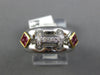 WIDE .56CT DIAMOND & AAA RUBY 18K 2 TONE GOLD 3D ROUND & PRINCESS H INITIAL RING