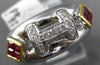 WIDE .56CT DIAMOND & AAA RUBY 18K 2 TONE GOLD 3D ROUND & PRINCESS H INITIAL RING