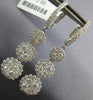 ESTATE 2.08CT DIAMOND 18K WHITE GOLD 3D FLOWER JOURNEY CLUSTER HANGING EARRINGS