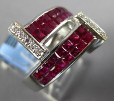 3.62CT DIAMOND & AAA RUBY 18KT WHITE GOLD ROUND & PRINCESS CRISS CROSS FUN RING