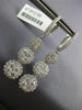 ESTATE 2.08CT DIAMOND 18K WHITE GOLD 3D FLOWER JOURNEY CLUSTER HANGING EARRINGS