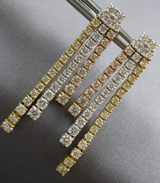 ESTATE LARGE 2.88CT DIAMOND 18KT TRI COLOR GOLD GRADUATING BAR HANGING EARRINGS